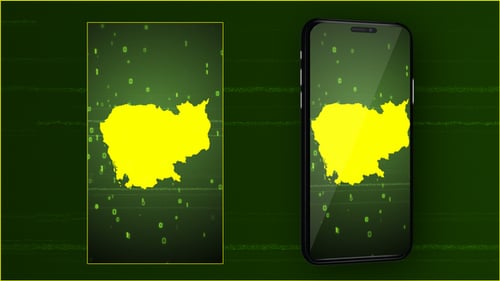 Cambodia Map Digital Reveal with Binary Code Background