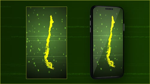 Digital Map Reveal of Chile with Futuristic Binary Code