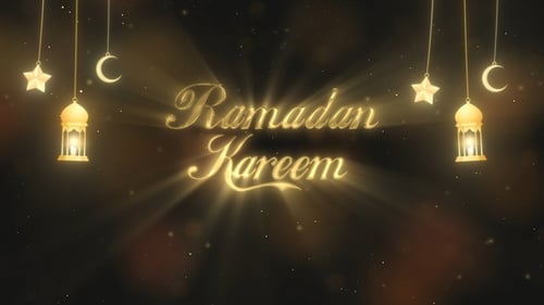 Golden Ramadan Kareem Title Reveal with Lanterns and Stars
