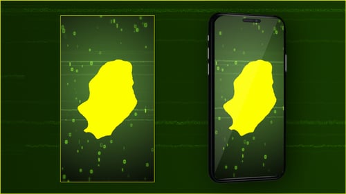 Digital Green Map Reveal Animation with Binary Code Background