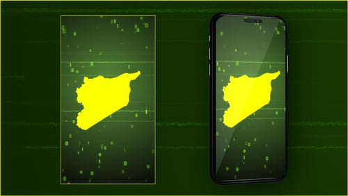 Futuristic Syria Map Reveal with Digital Binary Code Animation