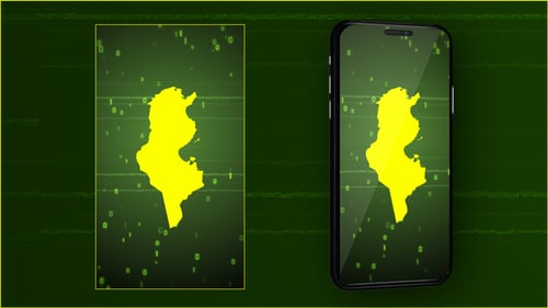 Futuristic Digital Map Reveal of Tunisia with Binary Code