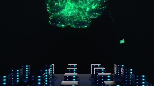 AI Brain and Server Racks Data Network Animation