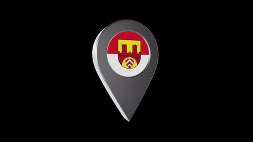 3d Animation Map Navigation Pointer With Flag Of Bielefeld (Germany) With Alpha Channel - 2K