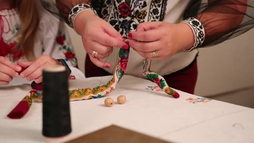 A Group of Girls Make Jewelry From Shawls Handmade Needlework Circle
