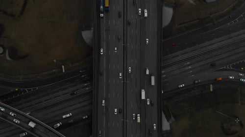 Top View of a Major Road in the City. Top View of the Road Junction. The Downward-facing Camera