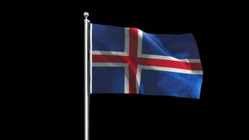Realistic Iceland National Flag Waving Animation on Flagpole