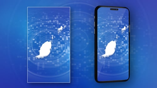 Grenada Map Reveal Animation on Digital Grid Background