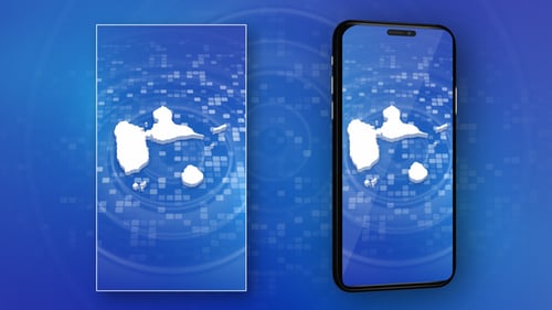 3D Map Reveal of Guadeloupe on Digital Blue Grid