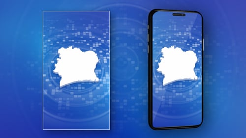 Animated Country Map Outline Reveal on Digital Blue Background