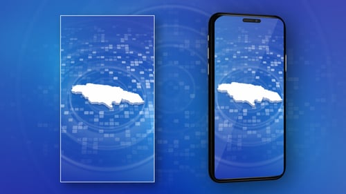 Jamaica Map Outline Reveal with Digital Grid Background