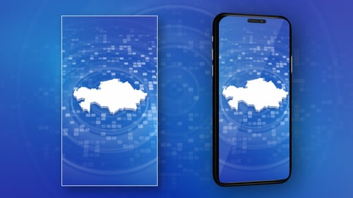 Kazakhstan 3D Map Reveal Animation on Digital Blue Background