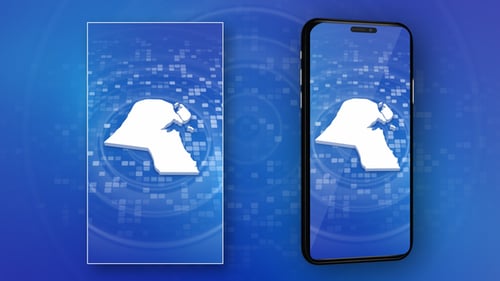 3D Kuwait Map Reveal on Digital Grid Background