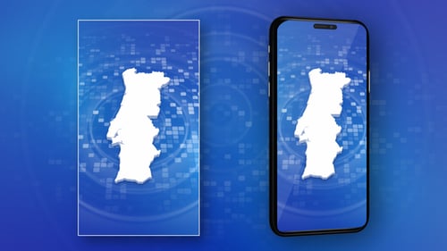 Portugal Map Reveal on Digital Blue Background Animation