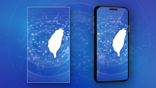 3D Map of Taiwan Forming on Digital Blue Grid Background