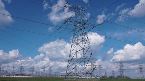Timelapse High voltage electricity tower and power line