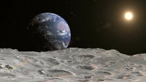 Space Animation of Earth and Sun from Moon Surface