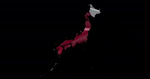 Japan national flag background with country shape outline. Alpha channel animation