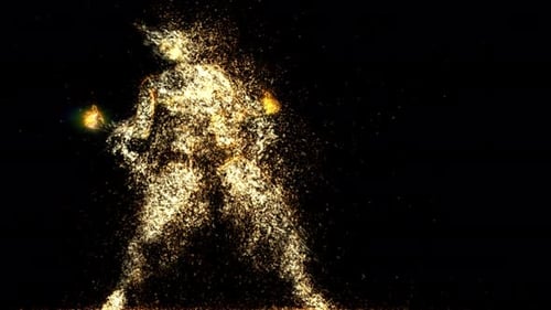 Sparkling Golden Particle Human Silhouette Dancing