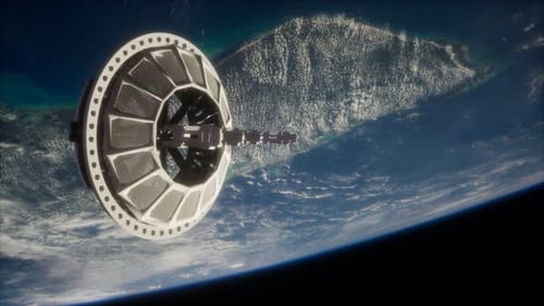 Futuristic Space Satellite Orbiting the Earth