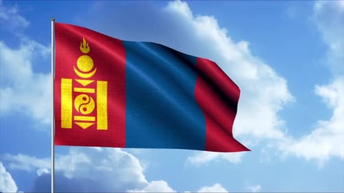 Realistic Waving Flag of Mongolia Against Blue Sky