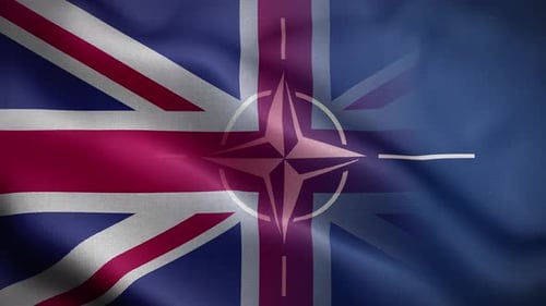 United Kingdom and NATO Flags Waving Alliance Background Loop