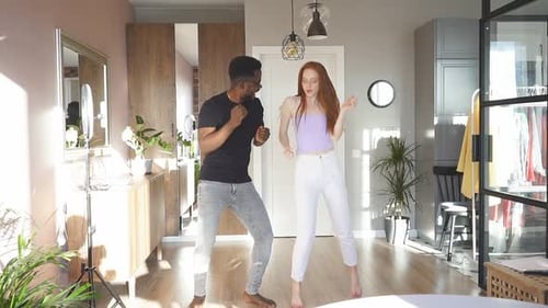 Couple Dancing Together, Having Fun at Home