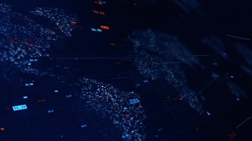 Digital number and dot levitation on futuristic map technology abstract background concept