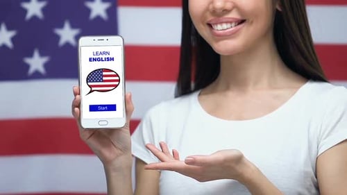 Young Adult Woman Presenting English Language App