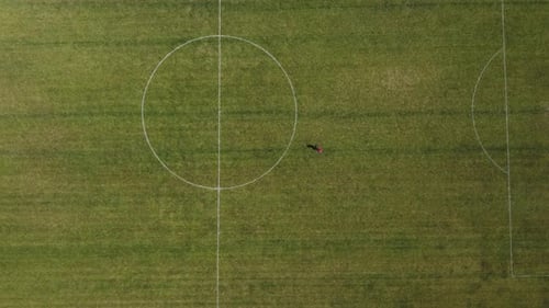 Birds Eye View of Jogging on Green Field