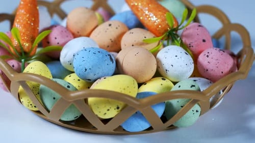 Festive Easter Basket Filled With Colorful Eggs