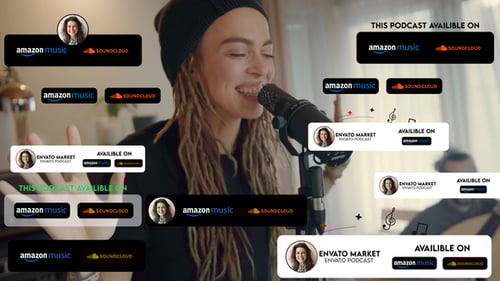 Modern Podcast Lower Thirds with Music Platform Logos