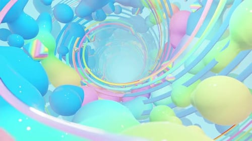 Abstract Rainbow Tunnel Animation with Pastel Fluid Shapes
