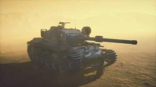 World War II Tank in Desert in Sand Storm