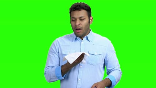 Young Man About To Sneeze Green Screen