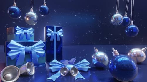 Decoraciones azules navideñas con fondo de purpurina 3D