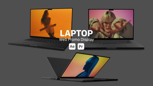 Maqueta de pantalla de portátil 3D MOGRT para After Effects y Premiere Pro