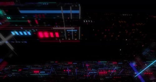 Nahtloses Durchfliegen abstrakter Schaltkreise mit digitalem Grid-Hintergrund