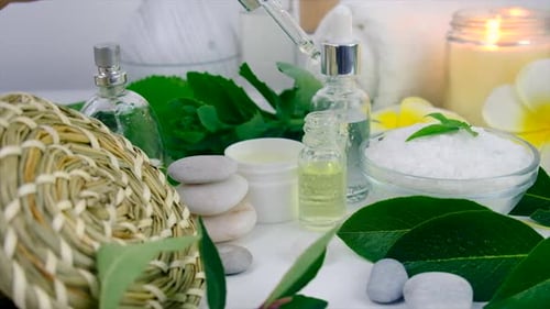 Spa Cosmetics and Oils for Face and Body Care