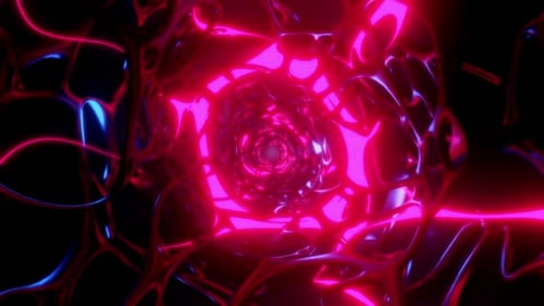 Futuristic Neon Abstract Tunnel Flythrough Loop Background