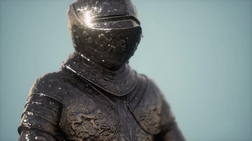 Dark Ornate Knight Armor Close-up with Wet Reflective Texture