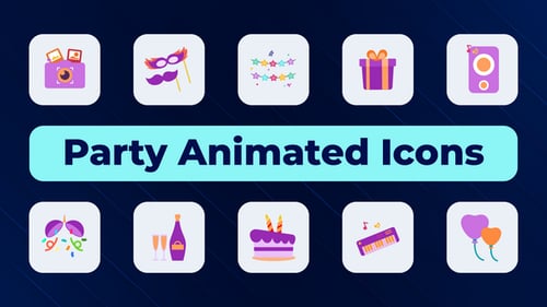 Animated Flat Design Party Icons for Festive Celebrations