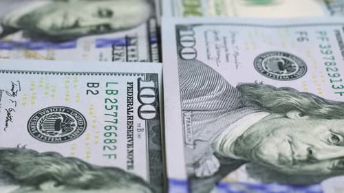 Close Up Footage of Rows of Hundred Dollar Bills