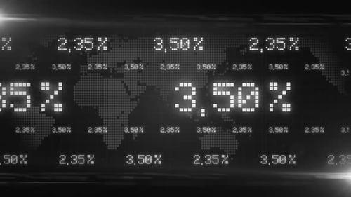 Futuristic Digital Stock Market Ticker with World Map