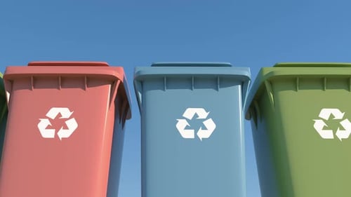 Panning Colorful Recycling Bins for Waste Management Concept