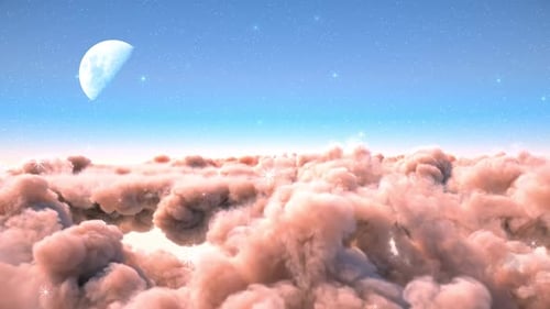 Dreamy Pink Clouds and Sparkling Stars with Moon Animation