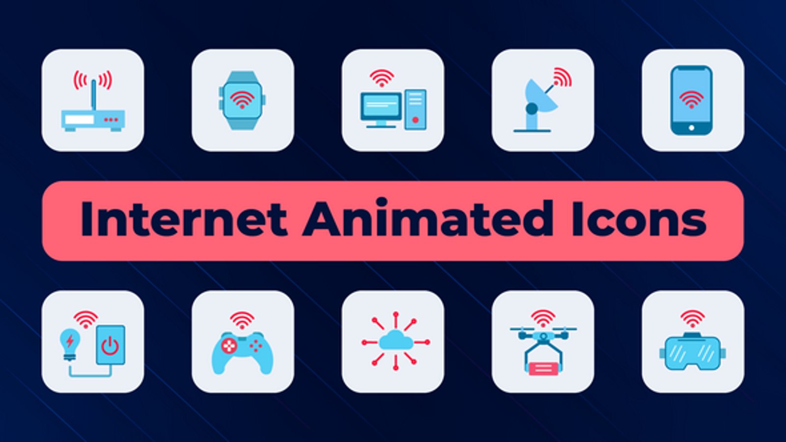 Animated Flat Design Internet and Technology Icons Pack, Elements ft ...