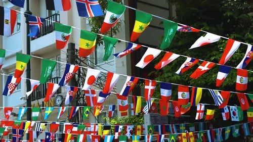 Colorful International Flags Fluttering in the Breeze