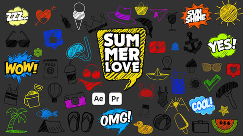 Summer Scribble Icons for Premiere Pro and After Effects – 60+ Animated Doodles