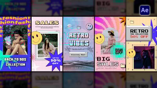 Animated Retro Y2K Social Stories and Sales Templates